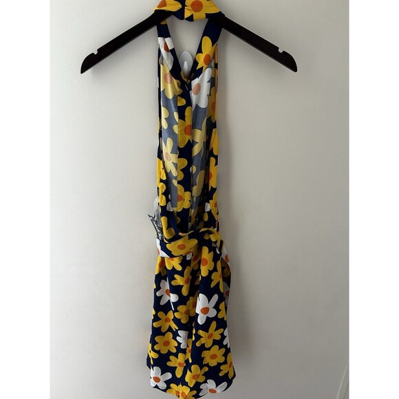 Modcloth Dress Size 0  Yellow Daisy Halter A-Line Open Back Retro Pin Up Belted - Picture 7 of 8